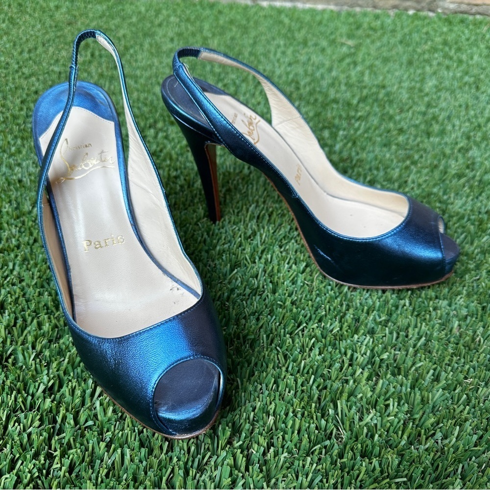 Louboutin metallic blue heels